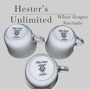 Noritake White Scapes Stoneleigh 4062 Tea Coffee Cup White Silver Retired ( x3)